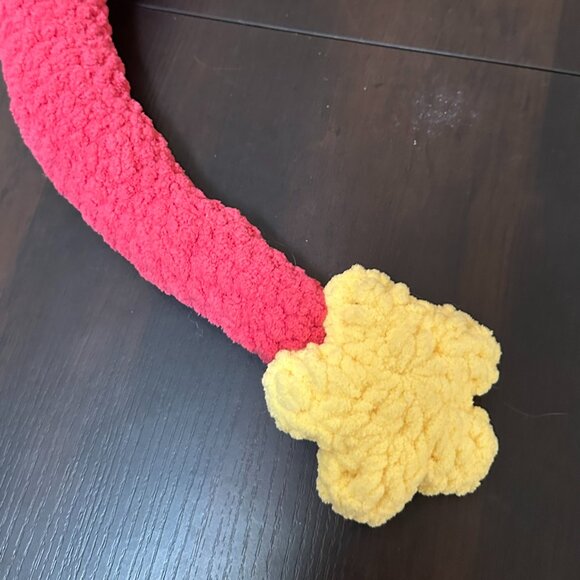 Handcrafted crocheted Pleiosaur in red and yellow 45" long - Picture 6 of 6